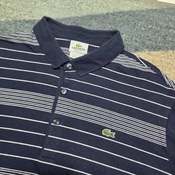 Lacoste Other - Lacoste Navy Blue Striped Polo Shirt Men’s 7 Regular Fit Crocodile
